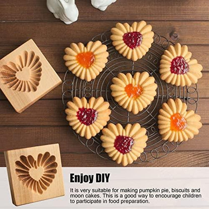 Wooden Cookie Mold and Biscuit Stamp, 3D Embossing Tool for Baking Cookies, Personalized Hand-Pressed Design Cookie Presses Stamps, Wooden Mold for Christmas, Halloween and Thanksgiving Baking (Heart) - CookCave