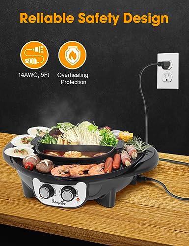 Soupify 2 in 1 Hot Pot with Grill, Electric Korean BBQ Grill, Independent Dual Temperature Control & Non-stick Pan, Multi-function Smokeless Barbecue Grill for Family and Friends Gathering - CookCave