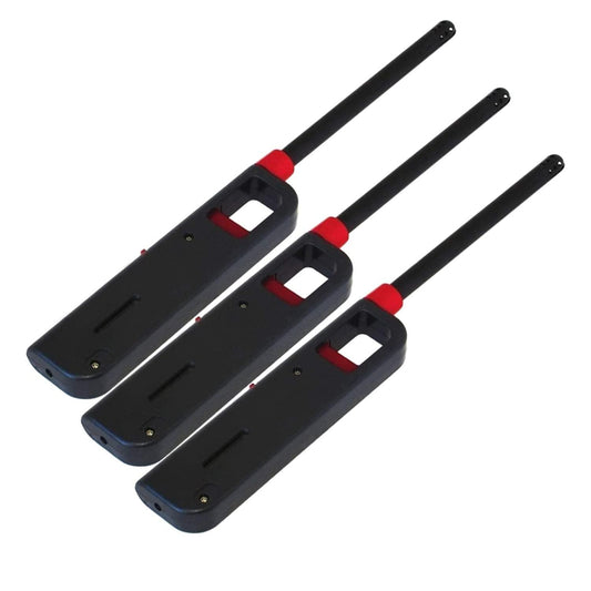 3 Pack - Vezee Fuel Included Handi BBQ Grill Click Flame Long Stem Lighter - Refillable Butane Gas Candle Fireplace Kitchen Stove Wind Resistant, Red - CookCave