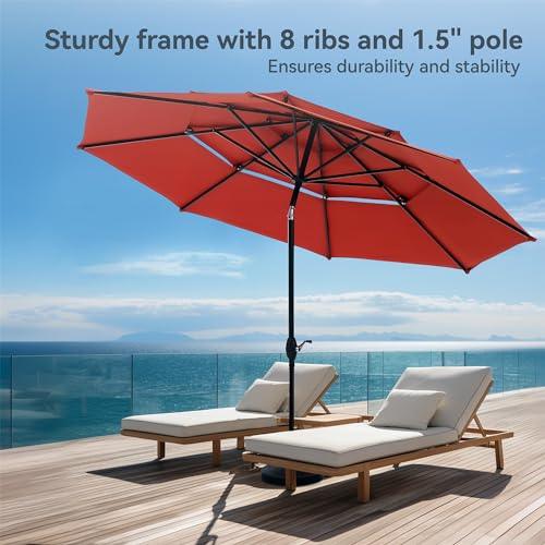 PHI VILLA 10ft Patio Umbrella Outdoor 3 Tier Vented Market Table Umbrella with 1.5" Umbrella Pole and 8 Sturdy Ribs, (Orange Red) - CookCave