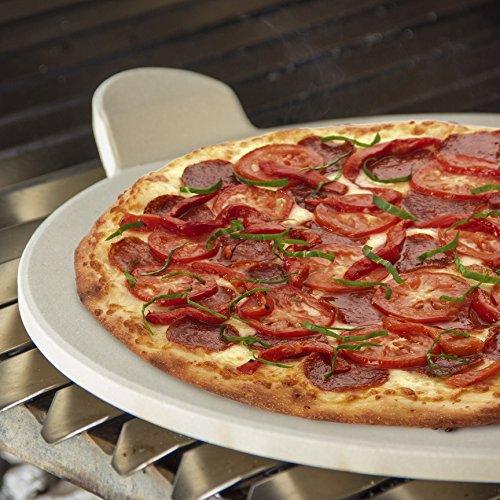 Baking Pizza Stone with handles for Grill, Oven & BBQ15” Durable, Certified Safe, for Ovens & Grills. Bonus Silicone Mitt. - CookCave