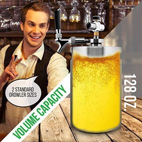 NutriChef Pressurized Growler Tap System, 128oz Double-Walled Stainless Steel Mini Keg Dispenser Portable Kegerator Kit, Co2 Pressure Regulator Keeps Carbonation for Craft Beer, Draft and Homebrew - CookCave