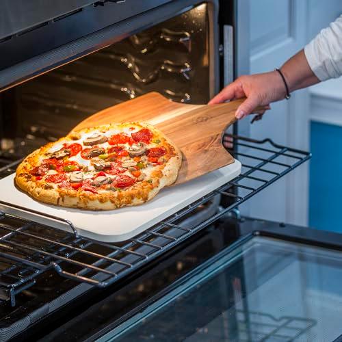 Ritual Life Pizza Stone for Oven and Grill with Wooden Pizza Peel Paddle & Pizza Cutter Set - Detachable Serving Handles - BBQ Grilling Accessories - Baking Stone - 15 inch Large Pizza Stones - CookCave