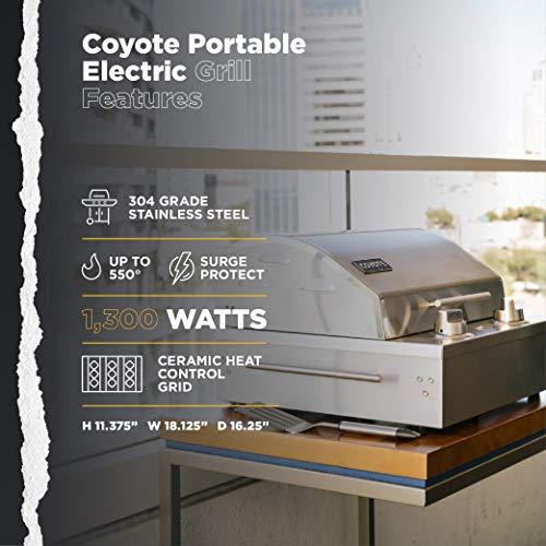 Coyote Portable Electric Grill, 18 Inch Built-in Grill with Ceramic Flavorizer - C1EL120SM - CookCave