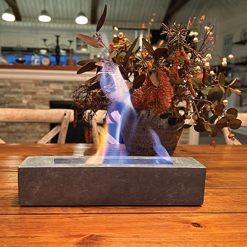 Large Rectangle Tabletop Fire Pit - Portable Bioethanol Fuel Concrete Smokeless Fire Bowl Table Top Firepit - Tabletop Fireplace - Rubbing Alcohol Smores Maker Personal Fireplace for Indoor Outdoor - CookCave