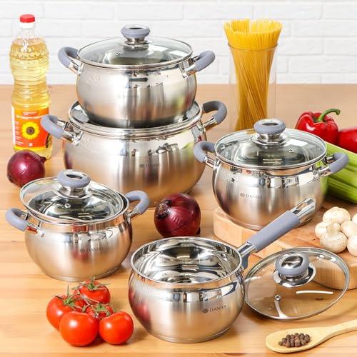 Daniks Modern Stainless Steel Stock Pot with Glass Lid | Induction 4 Quart | Dishwasher Safe Pot | Heatproof Handles | Soup Pasta Stew Pot | Silver - CookCave