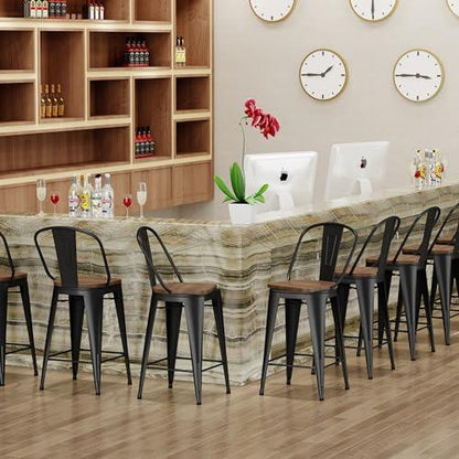 Aklaus Swivel Metal Bar Stools Set of 4 Counter Height Stools Counter Bar Stools with Back Swivel Metal Bar Chairs Wooded Seat 26 Inch Matte Black barstools - CookCave