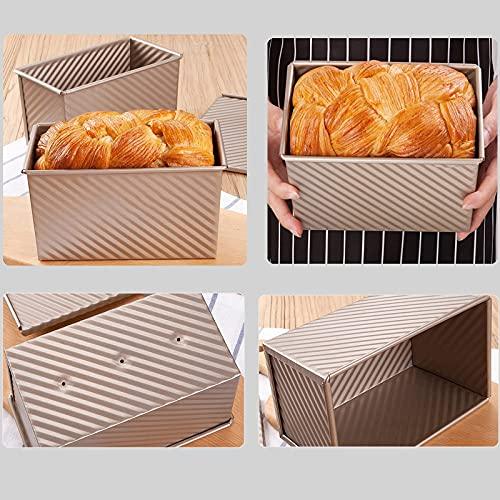 Spmarkt Bread Pans, Pullman Loaf Pan with Lid, Non-Stick Long Loaf Pans for Baking Homemade Bread, 9x4inch, Deep Square Tin with Cover, Toast Mold with Dough Scraper Cutter for Sandwich - CookCave