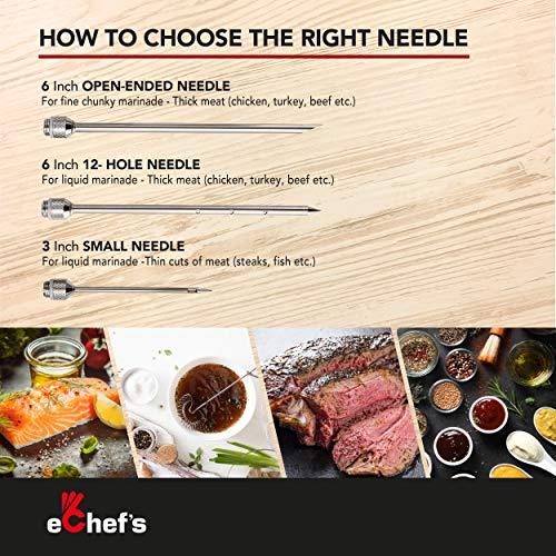 eChef's Meat Injector - 304 Stainless Steel, Meat Injector Syringe with Case, 2-oz Large Meat Injectors for Smoking, 3 Marinade Injector Needles for BBQ Grill, Magnetic Meat Smoking Guide - CookCave