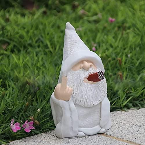 Middle Finger Figurine Ornaments, Funny Garden Gnomes Outdoor Statues 5.9 Inch Naughty Smoking Wizard Dwarf Sculpture Decoration for Lawn Patio Outside Yard Decor Housewarming Valentine's Day Gift - CookCave