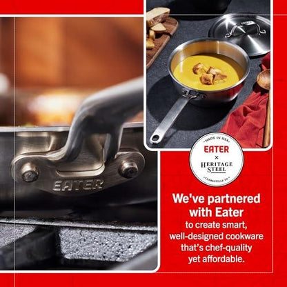 Eater x Heritage Steel 2 Quart Saucier | Made in USA | 5-Ply Fully Clad Stainless Steel Saucier Pan | Stay Cool Handle Design | Induction Compatible | Non-Toxic Saucier | Cook like an Eater - CookCave