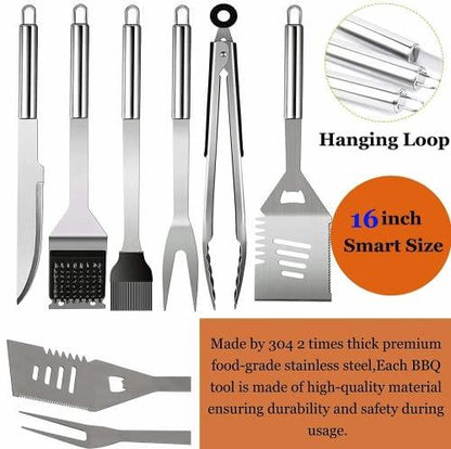 Grill Utensils Set,BBQ Grilling Accessories, Grill Set Gifts for Men Grill Tools, MUJUZE Barbeque with Apron, Stainless Steel Grill Kit Set Gifts for Men or Dad (Style 1) - CookCave