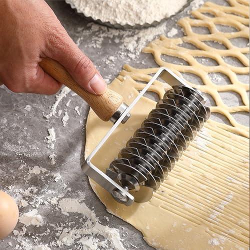 EVEDMOT Lattice Cutter Dough Lattice Roller, Stainless Steel Roller Cutter for Dough Pie Crust Pizza Bread Pastry with Wood Handle, Time-Saver Pastry Tool - CookCave