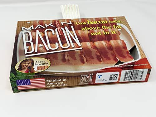 The Original Makin Bacon Microwave Bacon Dish - Makes Crispy Bacon in Minutes - Simple, Quick, and Easy to Use - Reduces Fat Content for a Healthier Meal - Molded in The USA - CookCave