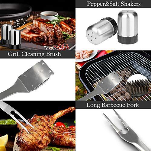 ROMANTICIST 26pcs Grilling Accessories Kit for Men Women, Stainless Steel Heavy Duty BBQ Tools with Glove and Corkscrew, Grill Utensils Set in Portable Canvas Bag for Outdoor,Camping,Backyard,Black - CookCave