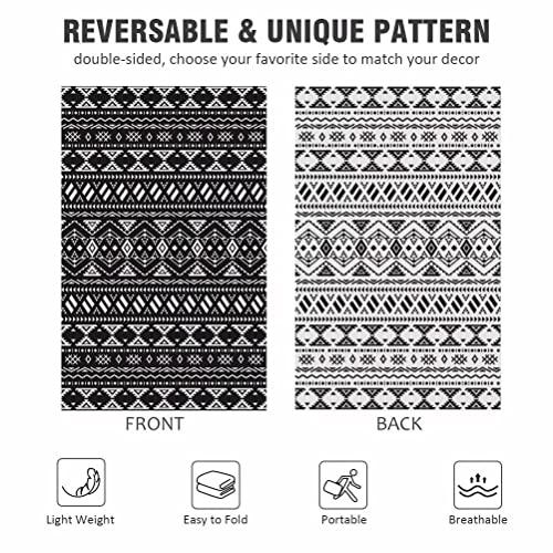 Reversible Mats - Outdoor Rugs 5'x8' for Patios Clearance, Plastic Straw Rugs Waterproof, Portable, Large Floor Mat and Rugs for Outdoor RV, Balcony, Picnic, Beach, Camping(Black & Cream White) - CookCave