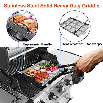 Flat Top Grill, Griddle for Gas Grill 24"x16" with Removable Grease Tray, Stove Top Griddle Even Heat Distribution, Stainless Steel Griddle Grill with Retractable Stand Accommodates Different Grill - CookCave