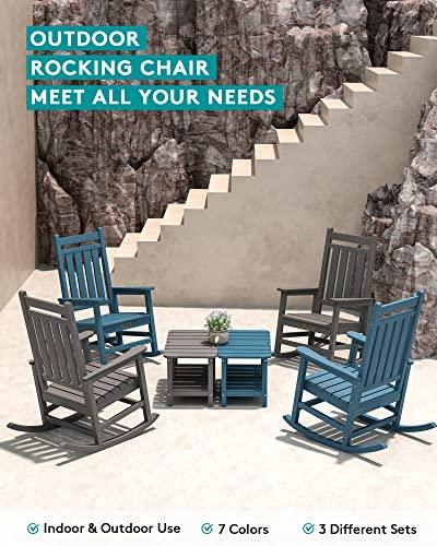 SERWALL Oversized Rocking Chair, Outdoor Rocking Chair for Adults, All Weather Resistant Porch Rocker for Lawn Garden, Blue - CookCave