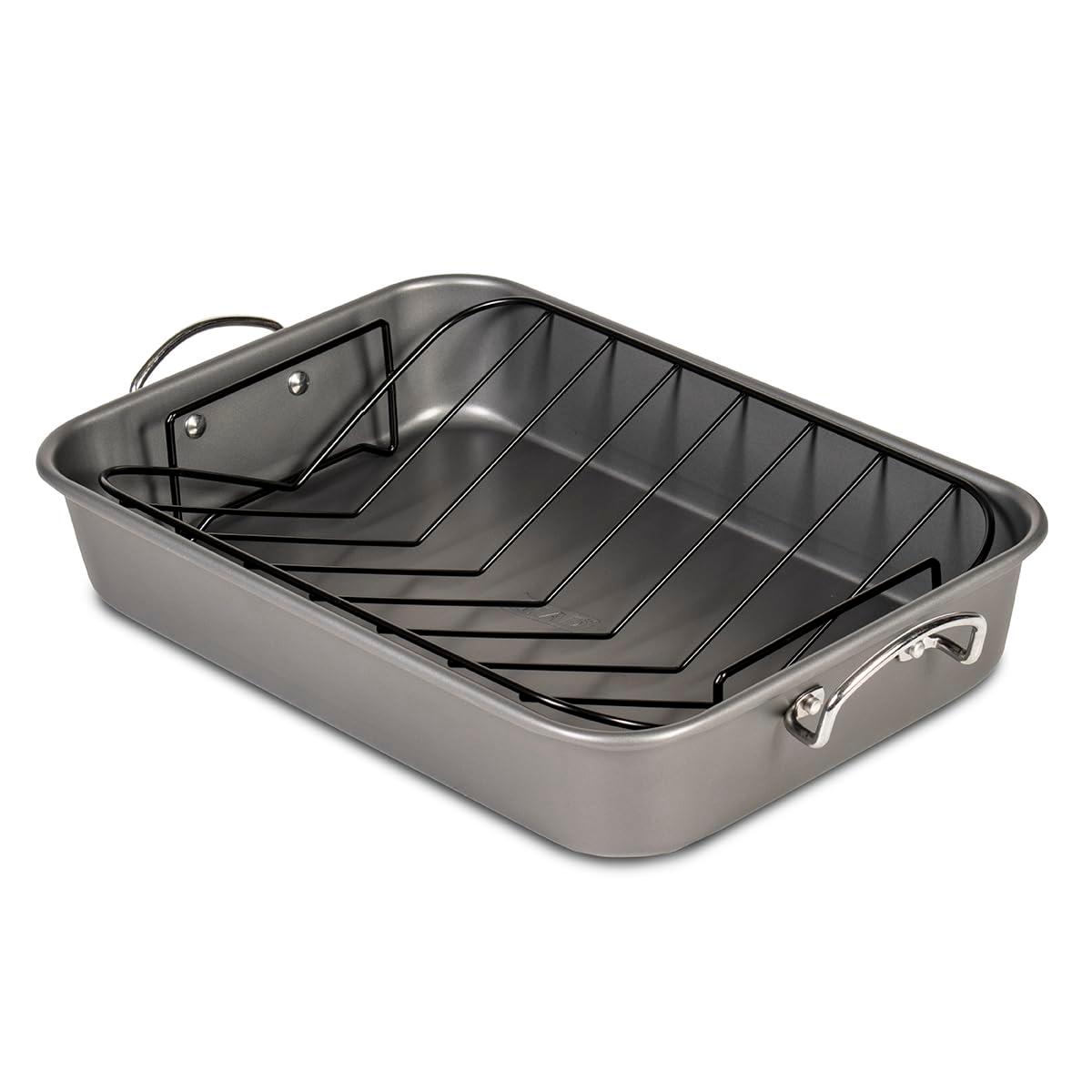 Glad Roasting Pan Nonstick 11x15 - Heavy Duty Metal Bakeware Dish with Rack - Large Oven Roaster Tray for Baking Turkey, Chicken, and Veggies - CookCave