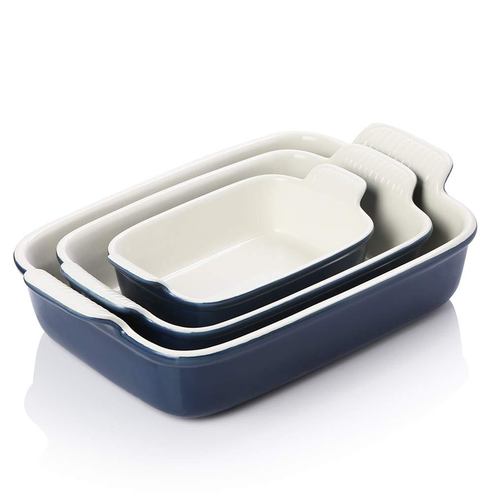 Sweejar Porcelain Bakeware Set for Cooking, Ceramic Rectangular Baking Dish Lasagna Pans for Casserole Dish, Cake Dinner, Kitchen, Banquet and Daily Use, 13 x 9.8 inch(Navy) - CookCave