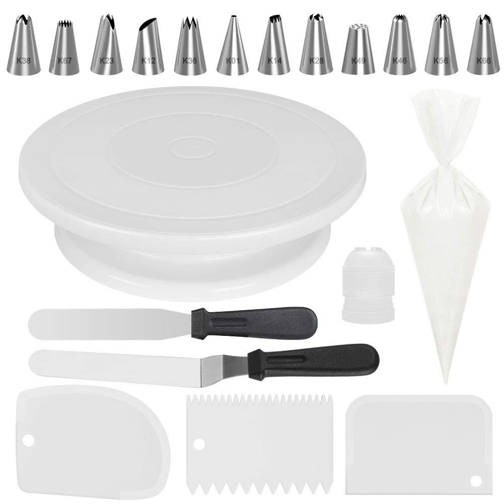 Kootek 69pcs Cake Decorating Supplies Kit, Cake Decorating Set with Cake Turntable Stand, 12 Numbered Icing Piping Tips, 50 Pastry Bags, Straight & Angled Spatula, 3 Scraper & Other Baking Supplies - CookCave