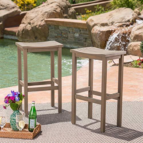 Christopher Knight Home Caribbean Outdoor 30" Acacia Wood Barstools, 2-Pcs Set, Grey Finish - CookCave