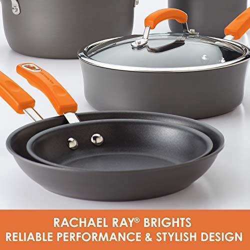 Rachael Ray Brights Hard Anodized Nonstick Stock Pot/Stockpot with Lid, 10 Quart, Gray with Orange Handles - CookCave