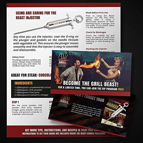 Grill Beast - 304 Stainless Steel Meat Injector Kit with 2-oz Large Capacity Barrel and 3 Professional Marinade Needles - CookCave