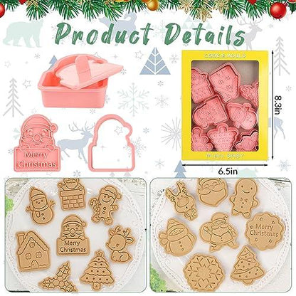 Jspupifip 16 Pack Christmas Cookie Cutter Set, 3D Cookie Cutters for Baking Pink DIY Press Cookie Stamps Molds for Kids Gingerbread Man, Christmas Tree, Snowman, Santa, Snowflake, Merry Christmas - CookCave