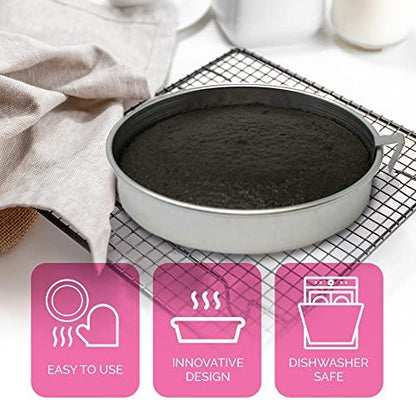 Aunt Shannon's Kitchen 8 Inch Round Cake Pans, 3 Pack, Silver Cake Pan with a Built-in Swivel Blade, Easy Release Cake Pans Set for Baking, Baking Pans Set for 3-Layer Cake, Dishwasher Safe - CookCave