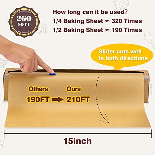 Katbite Unbleached Parchment Paper for Baking, 15 in x 210 ft, 260 Sq.Ft, Heavy Duty Baking Paper with Slide Cutter, Non-stick Brown Parchment Paper Roll for Cooking, Air Fryer, Steaming, Baking Bread - CookCave