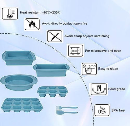 Hansanti 7in1 Silicone Bakeware Baking Set, Kitchen Bake Pans Molds Tray for Oven with BPA Free Round/Square Cake Pan, Loaf Pan, Muffin Pan for Bread Pizza Cheesecake Cupcake Pie Desserts - CookCave