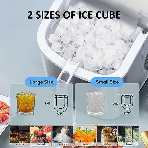 Antarctic Star Countertop Ice Maker Portable Ice Machine, Basket Handle,Self-Cleaning, 26Lbs/24H, 9 Ice Cubes Ready in 6 Mins, S/L ice, for Home Kitchen Bar Party (Gray) - CookCave