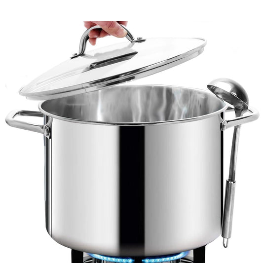 HOMICHEF 12 Quart LARGE Stock Pot with Glass Lid - NICKEL FREE Stainless Steel Healthy Cookware Stockpots with Lids 12 Quart - Mirror Polished Induction Pot - Commercial Grade Soup Pot Cooking Pot - CookCave