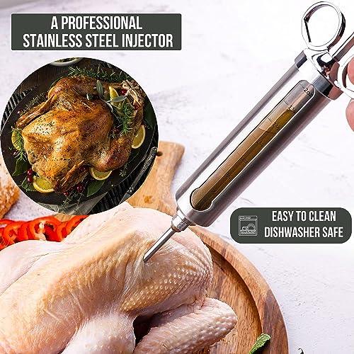 Iron Grillers Professional Meat Injector Syringe Kit for Smoking & Grilling | Large 2 Oz Capacity | Stainless Steel | Marinade Flavor Brush + Meat Shredder Claws - Creates Delicious Turkey & More - CookCave