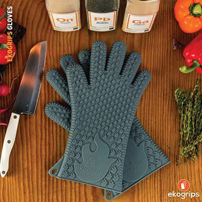 Jolly Green Products Ekogrips Premium Grilling Gloves Heat Resistant BBQ Gloves for Indoor and Outdoor Cooking, Meat Handling Gloves, Kitchen Oven Gloves with Fingers, Silicone Oven Mitts - CookCave