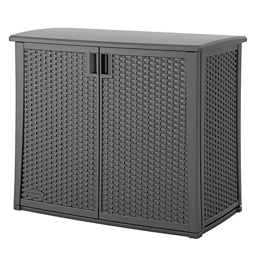 Suncast Outdoor Storage Cabinet with Pad-Lockable Doors, Freestanding Outdoor Patio Storage Unit, 42" W x 23" D x 35.5" H, Cool Gray - CookCave