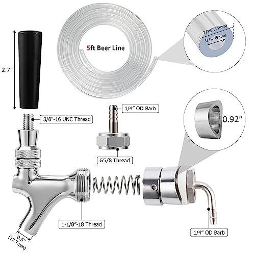 Hilangsan Draft Beer Faucet Beer Line Shank Kit Kegerator Parts Beer Tower Dispenser Replacement Set Self-Closing Beer Tap Wrench I.D.3/16” Beer Tubing 1/4”Keg Coupler Barb Cleaning Brush Tap Cover - CookCave