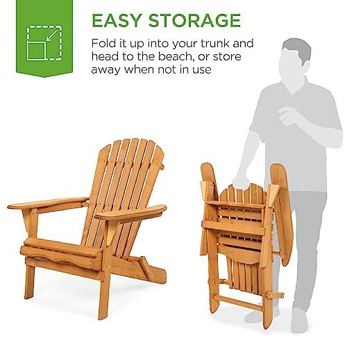 Best Choice Products Folding Adirondack Chair Outdoor Wooden Accent Furniture Fire Pit Lounge Chairs for Yard, Garden, Patio w/ 350lb Weight Capacity - Brown - CookCave