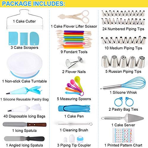 114Pcs Cake Decorating Supplies Kit for Beginners, Cupcake Decorating Tools Baking Supplies Set for Kids and Adults, Cake Turntable Stands, Piping Tips & Bags, Icing Smoother & Spatulas - CookCave