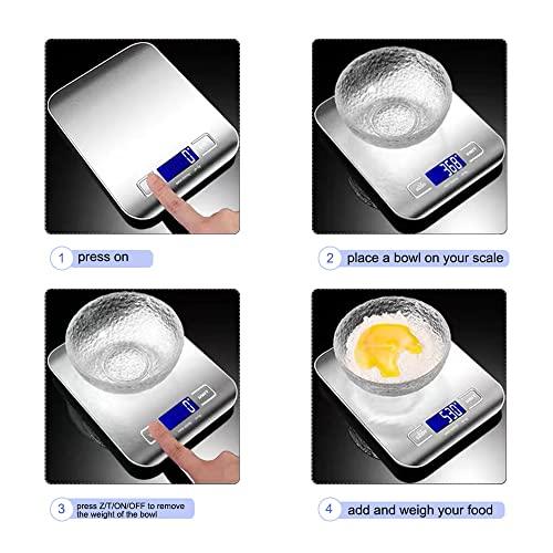 Rechargeable Kitchen Scale, 5kg by 1g Digital Food Scale, High Precise Measuring Scale for Food Ounces and Grams, Large LCD Display with USB Cable and Batteries - CookCave