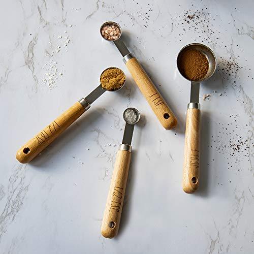 8 Piece Measuring Cups Set and Measuring Spoons Set-Nesting Kitchen Measuring Set, Liquid and Dry Measuring Cup Set (Wood) - CookCave