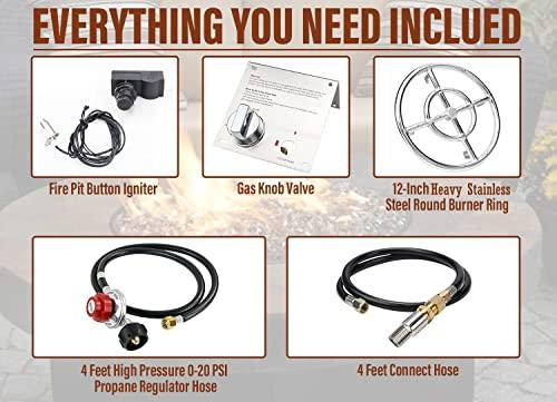 Uniflasy 12" Fire Pit Ring Burner Kit, Stainless Steel Propane Gas Firepit Ring Kit with Spark Ignition, Control Knob and Propane Hose Installation Kit for Indoor&Outdoor Fireplaces DIY Burner Kit - CookCave