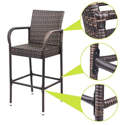Homall Patio Bar Stools Wicker Barstools Indoor Outdoor Bar Stool Patio Furniture with Footrest and Armrest for Garden Pool Lawn Backyard Set of 2 (Brown) - CookCave