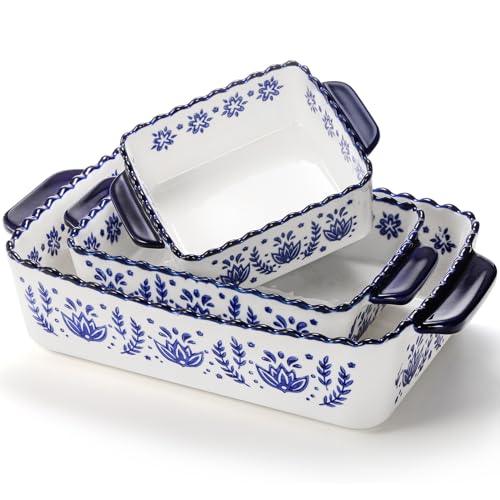 SOUJOY 3 Pack Porcelain Bakeware Set, Rectangular Baking Dishes, Lasagna Pan for Cooking, Kitchen, Casserole Dishes, Cake Dinner, Banquet and Daily Use - CookCave