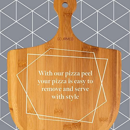 GOURMEO Pizza Stone Pan and Wooden Pizza Paddle - 15x11.8x0.6 inch - Cordiete Bread Beaking Stone w/Pizza Peel - Suitable for Oven & Grill - CookCave
