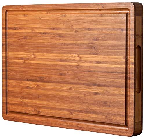 Bamboo Wood Cutting Board for Kitchen, 1" Thick Butcher Block, Cheese Charcuterie Board, with Side Handles and Juice Grooves, 16x11" - CookCave