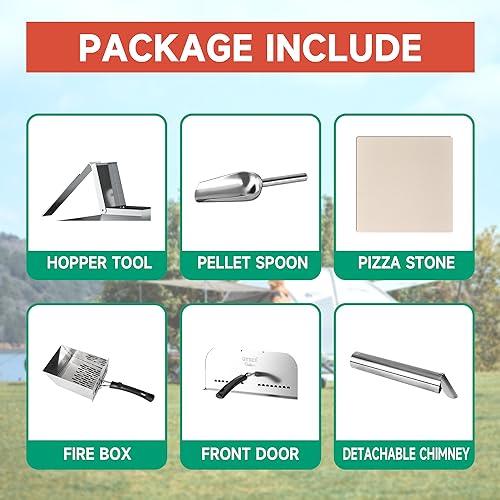 GYBER Henson Outdoor Pizza Oven Portable 12" Stainless Steel Backyard Grill Wood Pellet and Charcoal Fired Pizza Maker for Outdoor Garden or Camping Cooking with Pizza Stone, Foldable Legs - CookCave