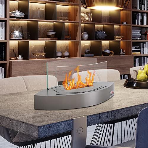 HOMCOM Ethanol Fireplace, 23.5" Tabletop 0.15 Gallon Stainless Steel 215 Sq. Ft., Burns up to 2 Hours, Silver - CookCave