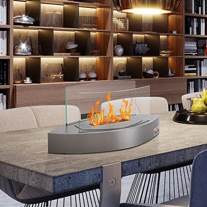 HOMCOM Ethanol Fireplace, 23.5" Tabletop 0.15 Gallon Stainless Steel 215 Sq. Ft., Burns up to 2 Hours, Silver - CookCave